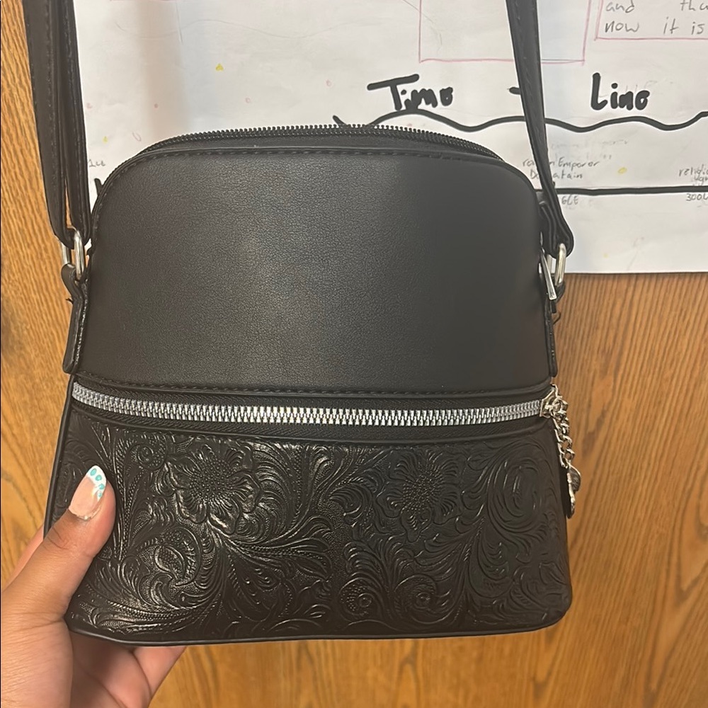 Elegant Black Embossed Shoulder Bag